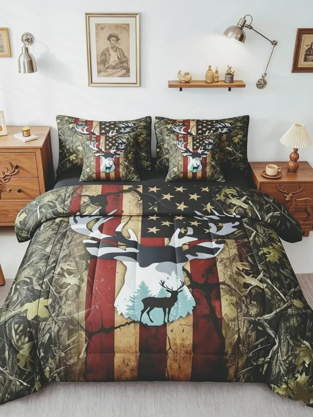 Deer Bed in a Bag Queen Size Rustic Cabin Country 7 Piece Bedding Set, for Kids